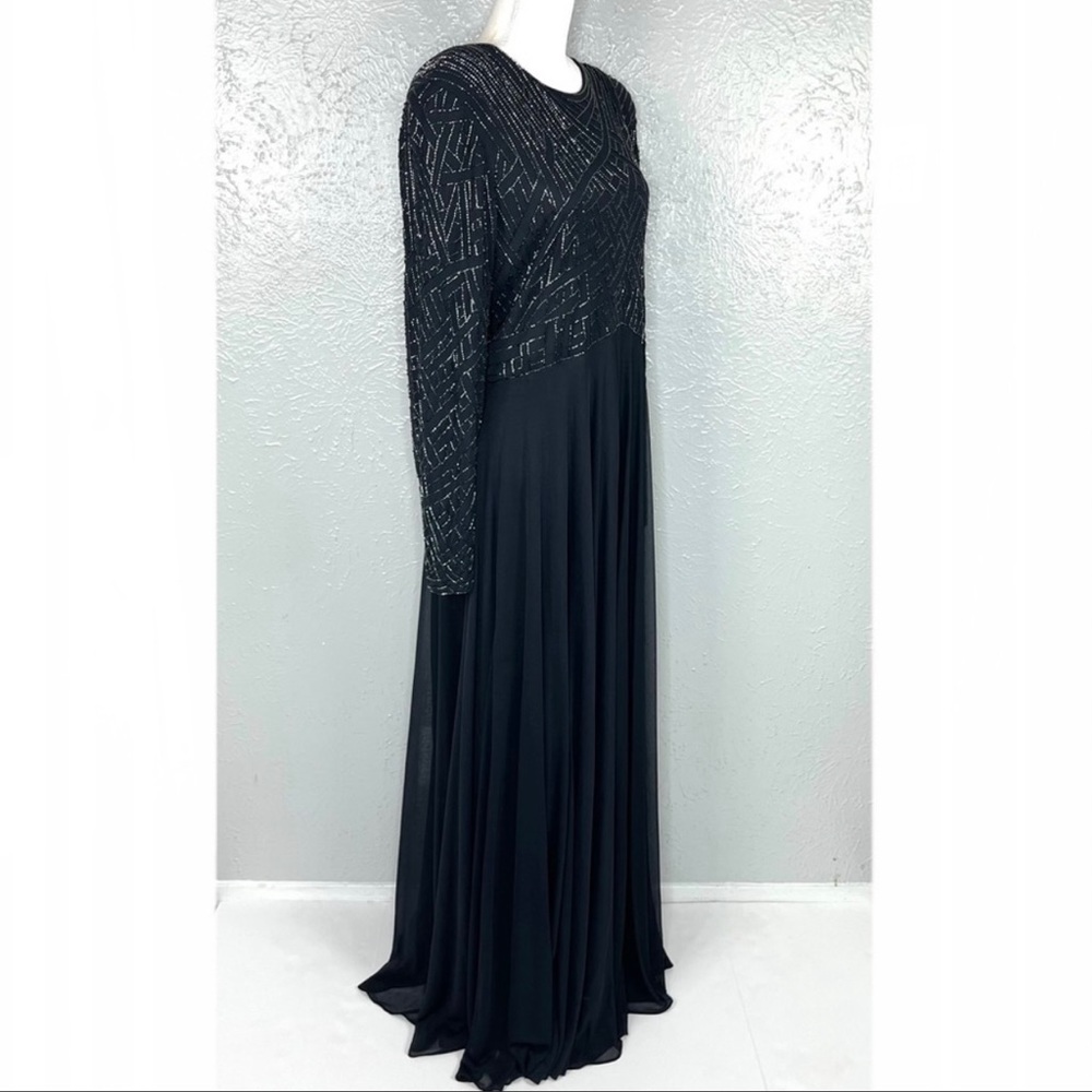 Evening long Sleeve floor length beaded dress.